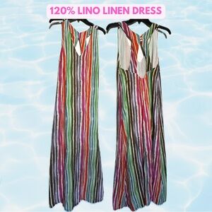 120% Lino Italian Linen Maxi Striped Dress